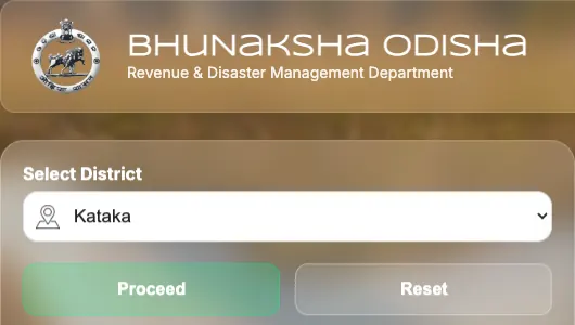The Bhu Naksha Odisha home page, with Kataka chosen under Select District